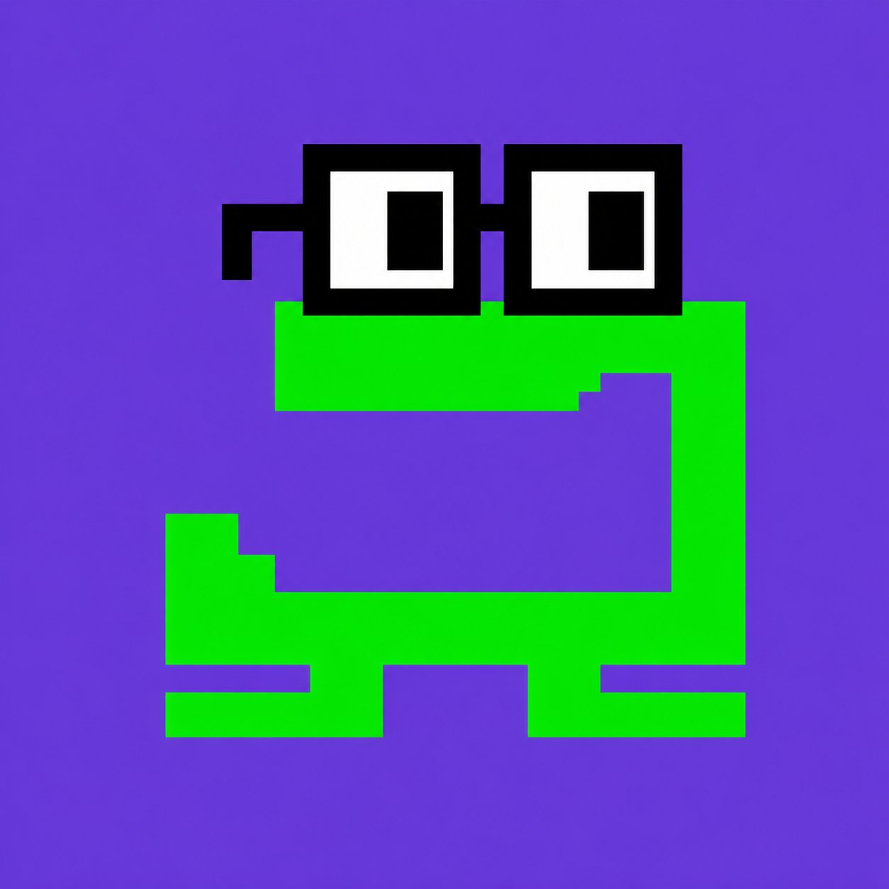 A green pixel-art creature with thick black glasses on a purple background, evoking the Number Munchers villain