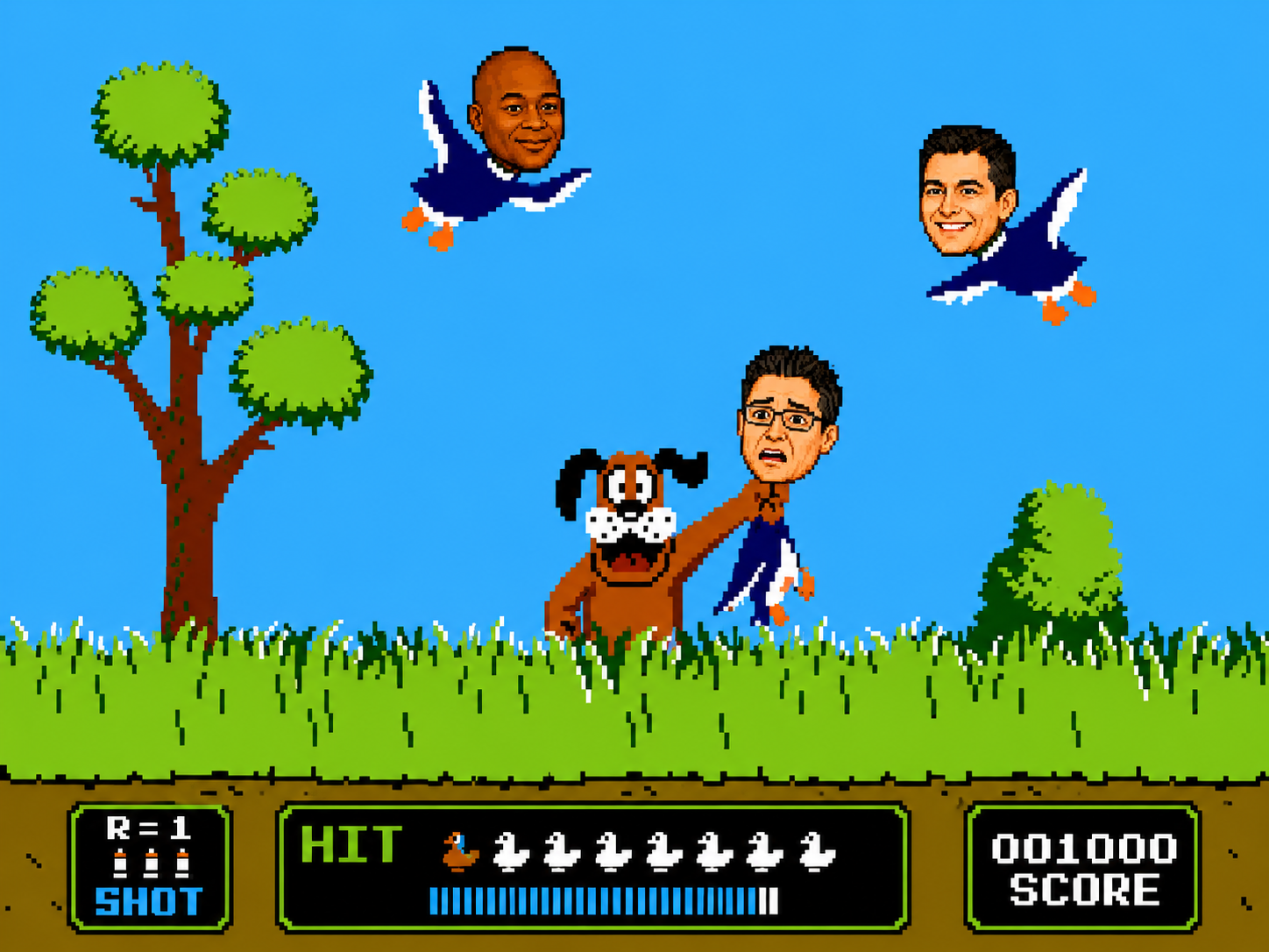 Duck Hunt-style pixel art with Bobby DuBose and Byron Donalds as the ducks